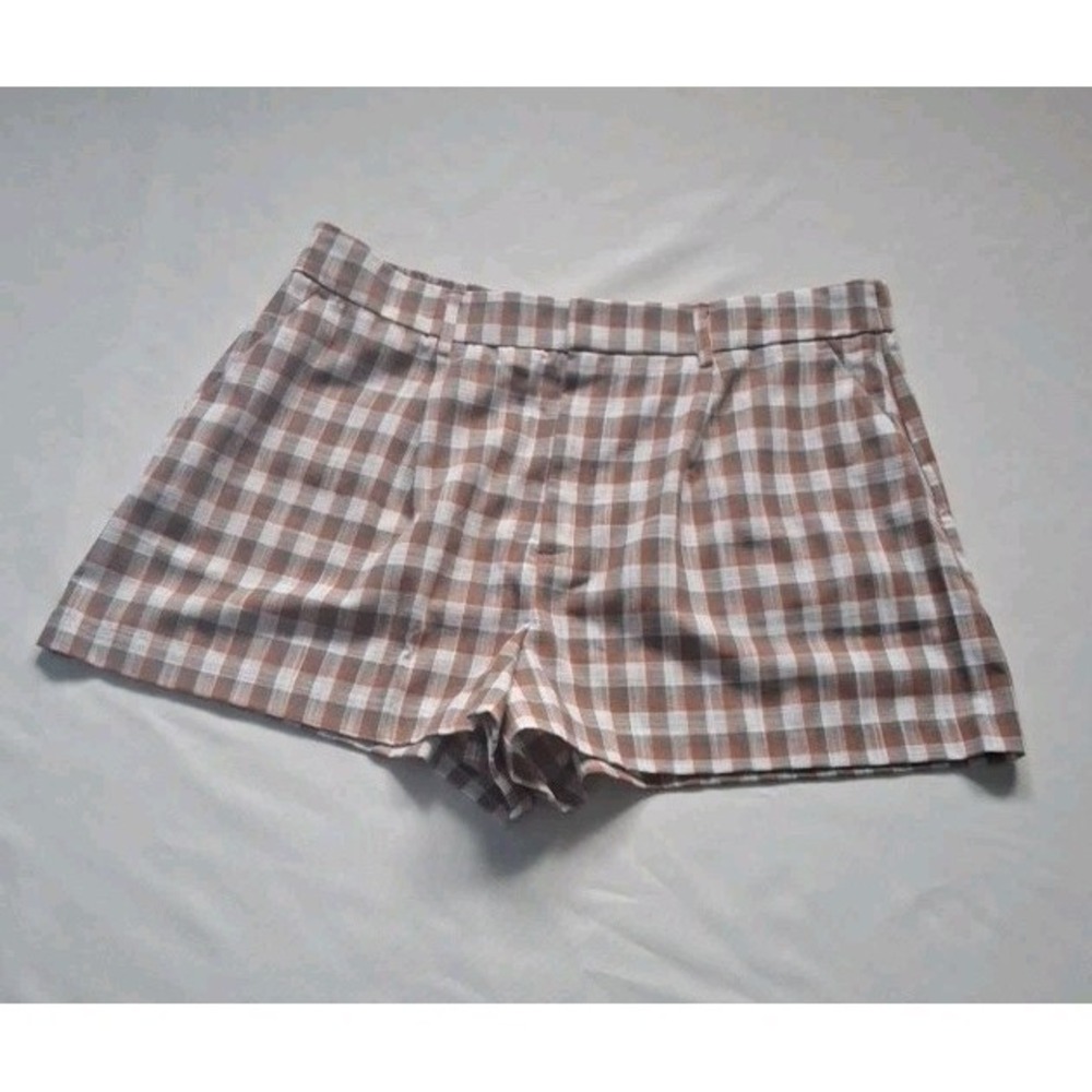 NINE West Mocha Frosted‎ Plaid High Rise Walking Shorts Size XXL Casual 213